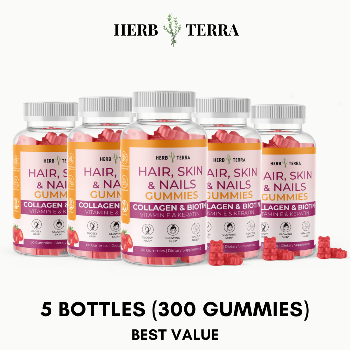Hair, Skin & Nail Gummies – 5 Bottles