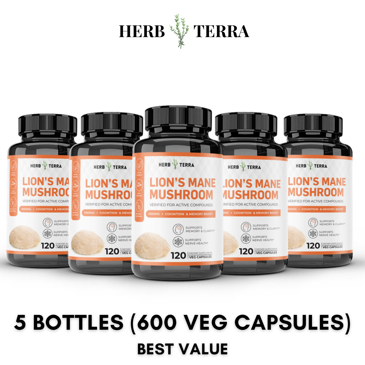 Lion’s Mane Mushroom Cognition – 5 Bottles