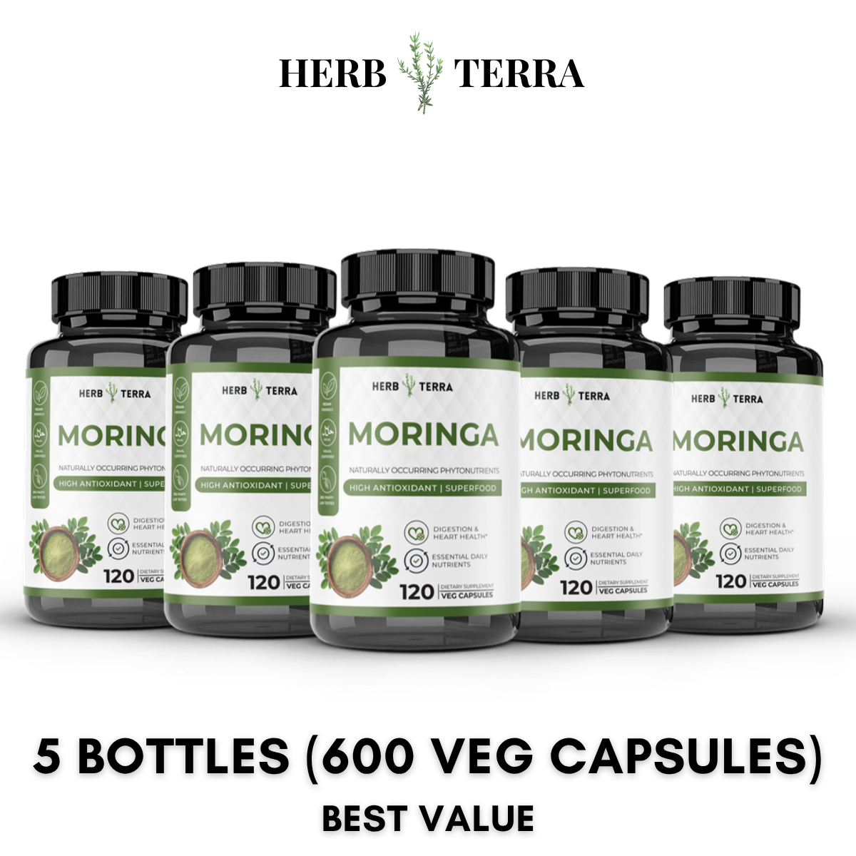 Moringa Leaf 120 Capsules – 5 Bottles
