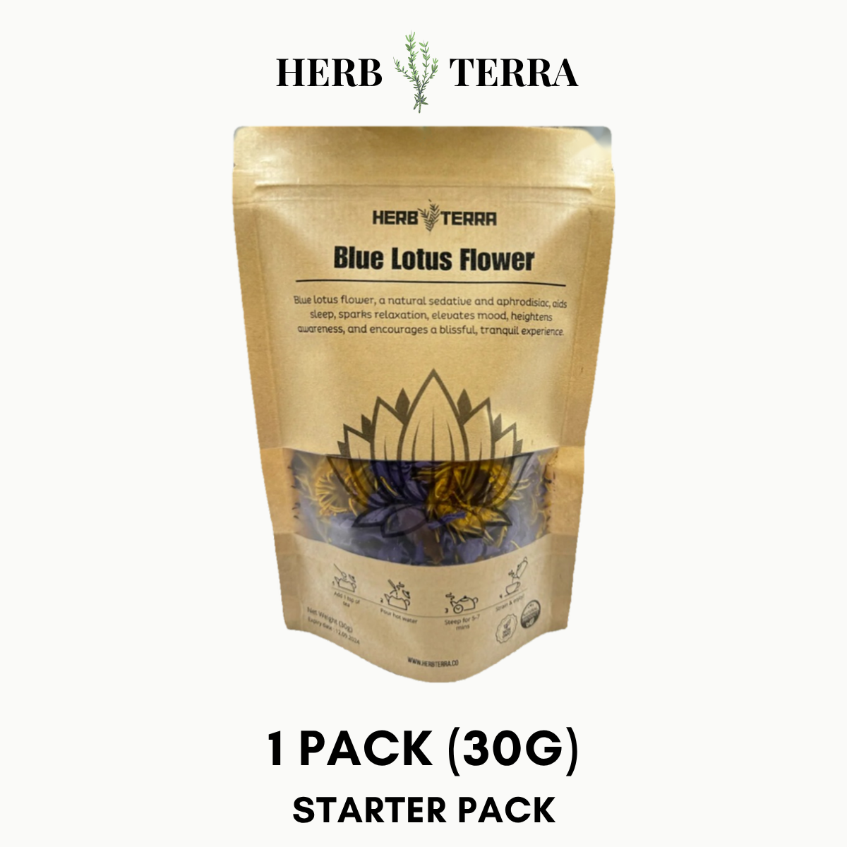 Premium Egyptian Blue Lotus Flower – 30 grams / 1 Pack