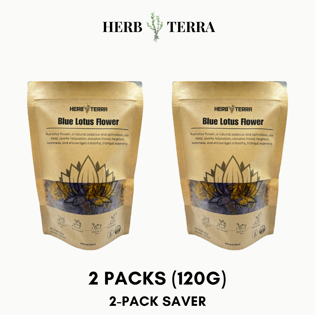 Premium Egyptian Blue Lotus Flower – 60 grams / 2 Packs