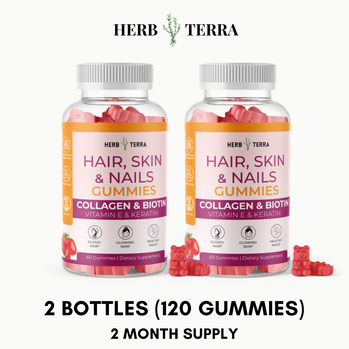 Hair, Skin & Nail Gummies – 2 Bottles