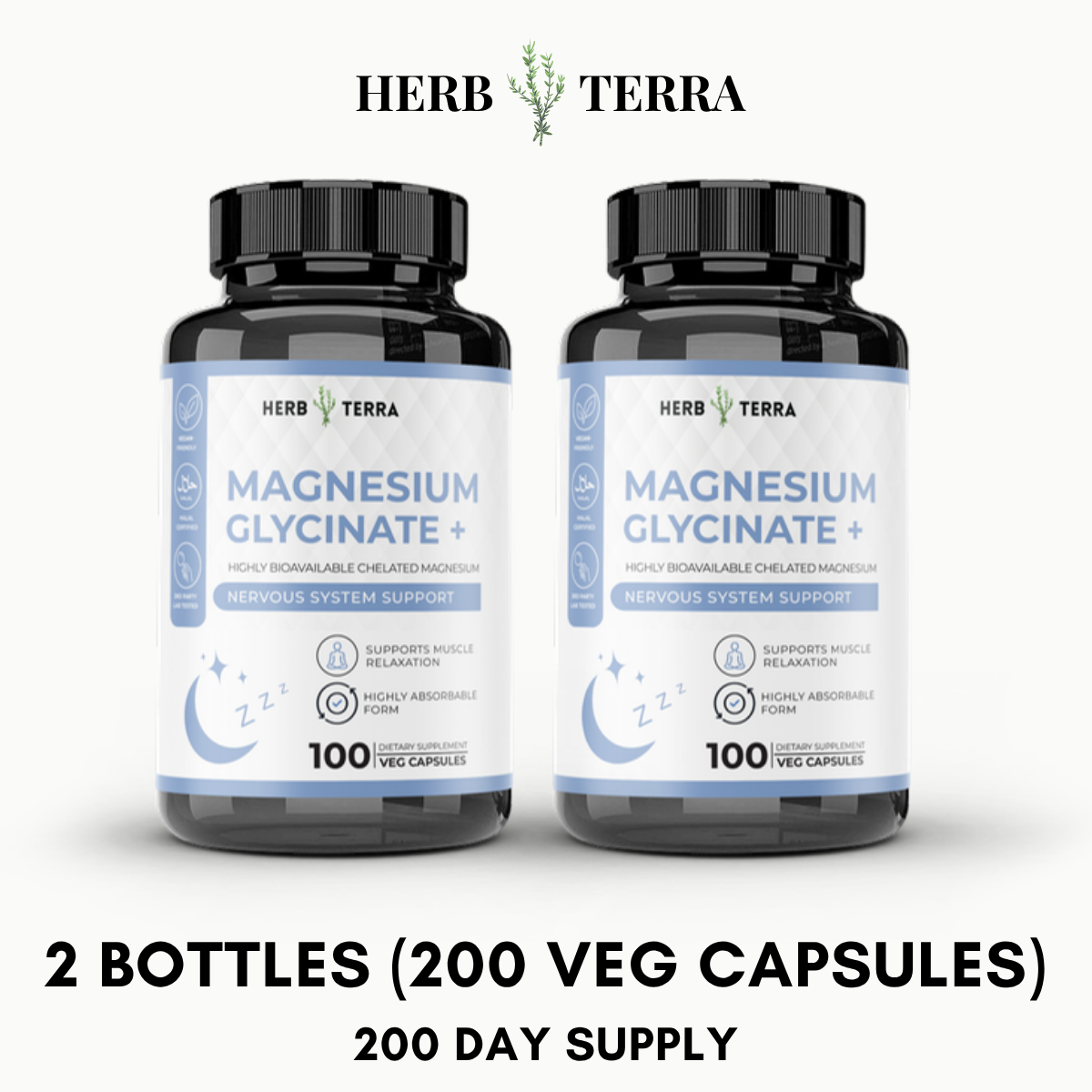 Magnesium Glycinate 500 mg – 100 Capsules / 2 Bottles