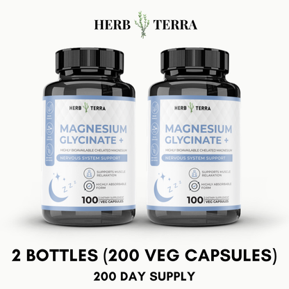 Magnesium Glycinate 500 mg – 100 Capsules / 2 Bottles