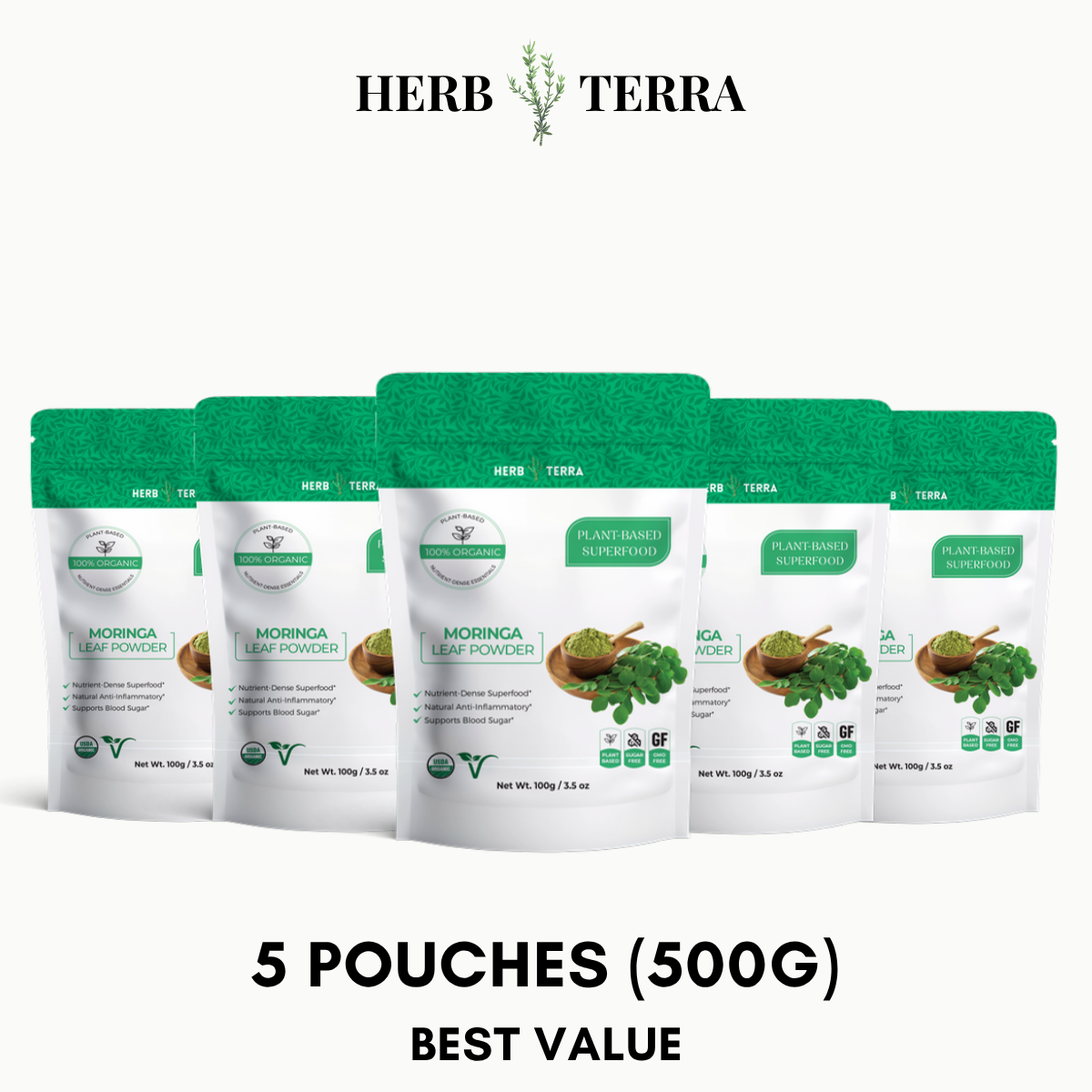 Organic Moringa Leaf Powder 100g – 5 Pouches