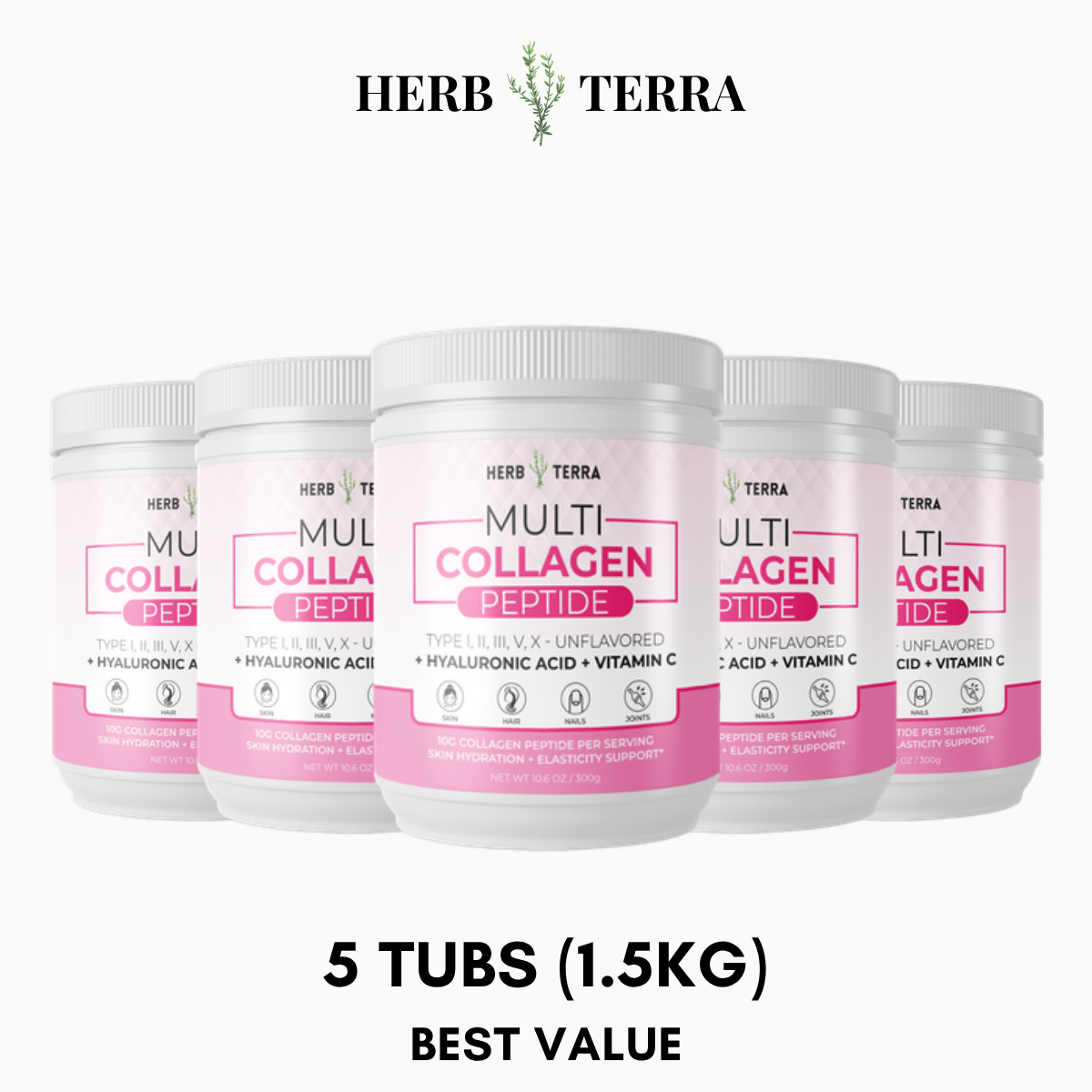 Premium Marine Collagen Peptide Powder – 5 Tubs