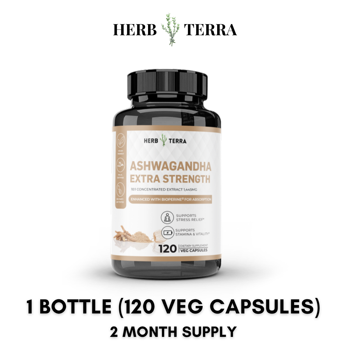 Ashwagandha Capsules 1450mg - Stress Support & Daily Calm – 1 Bottle