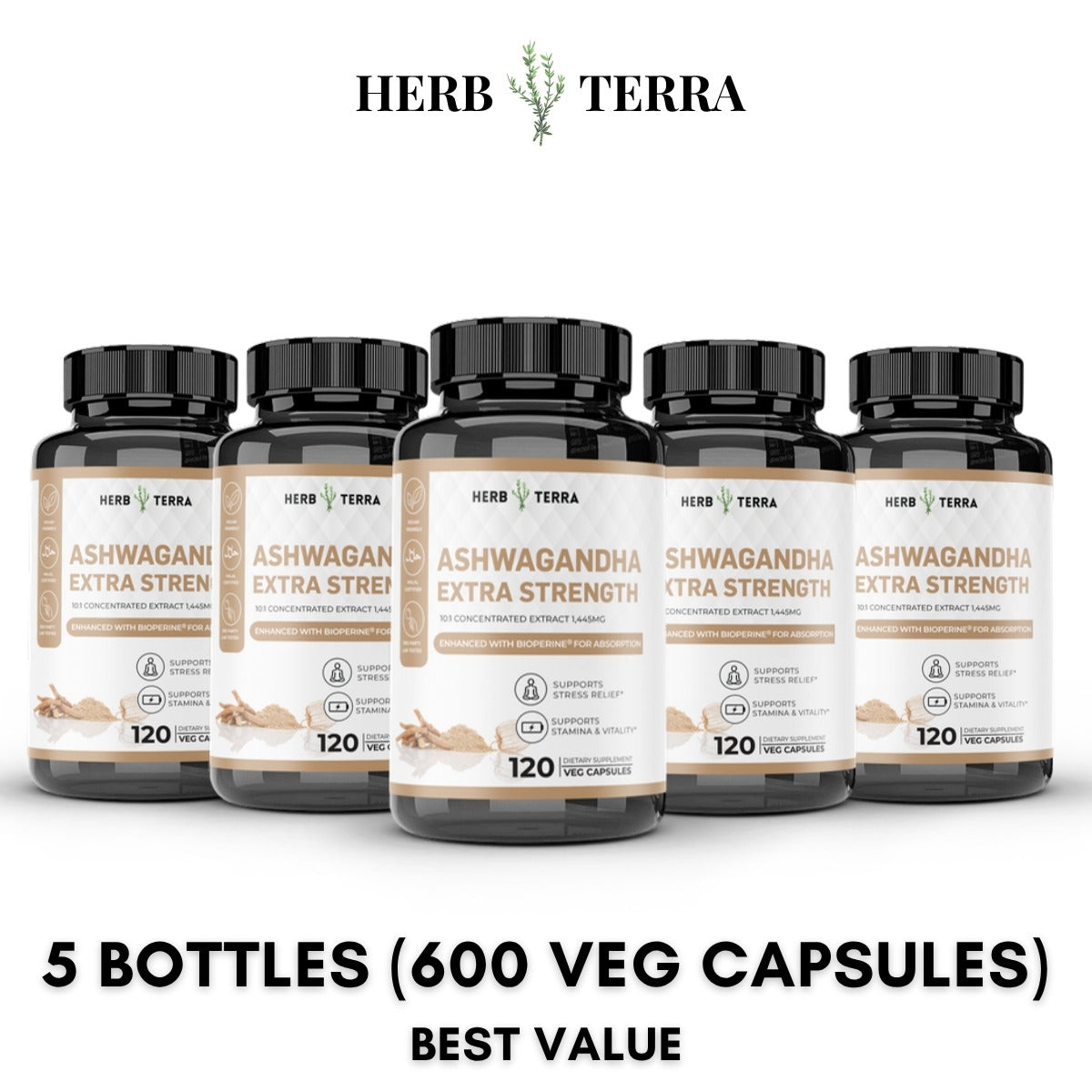 Ashwagandha Capsules 1450mg – 5 Bottles