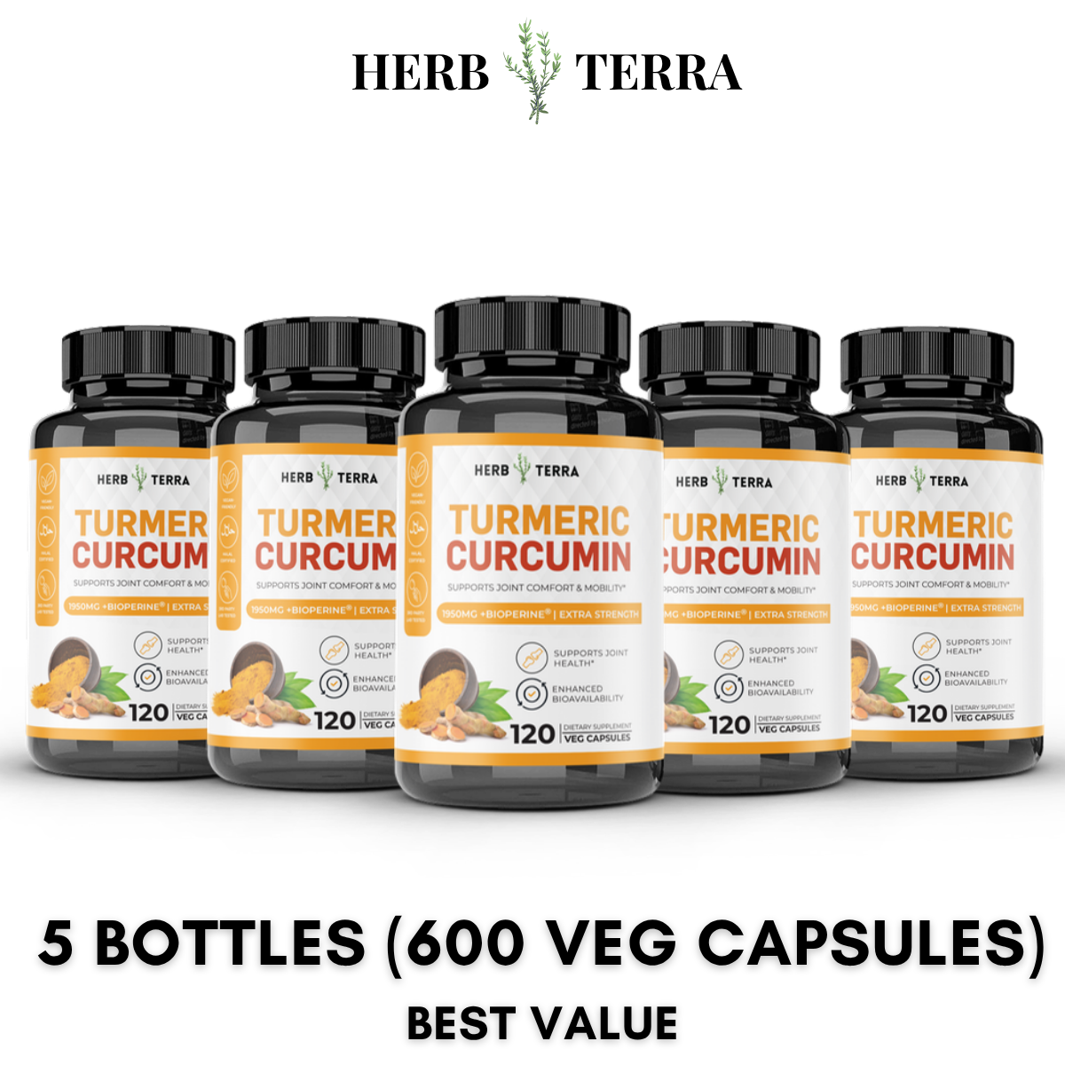 Turmeric Curcumin with Black Pepper – 5 Bottles