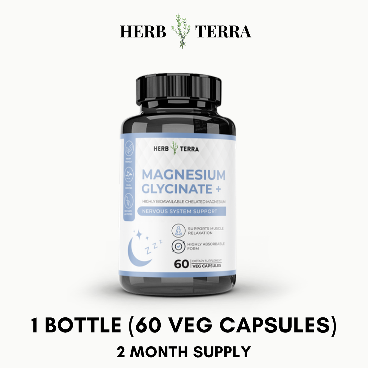 Magnesium Glycinate 500 mg - High Absorption – 60 Capsules / 1 Bottle