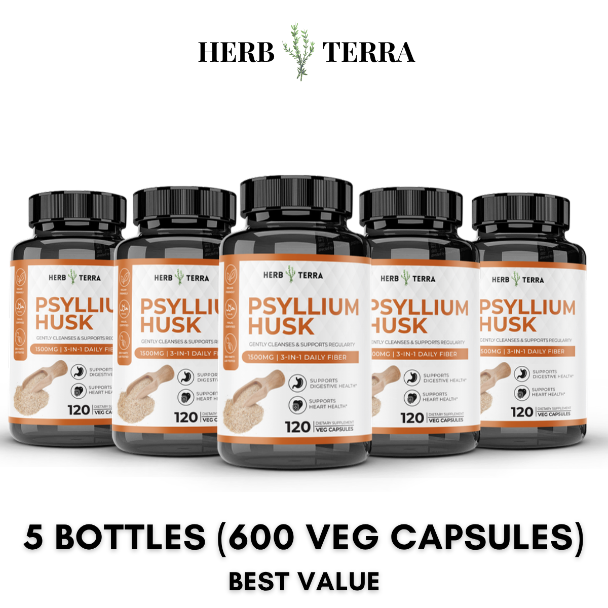 Psyllium Husk Capsules – 5 Bottles