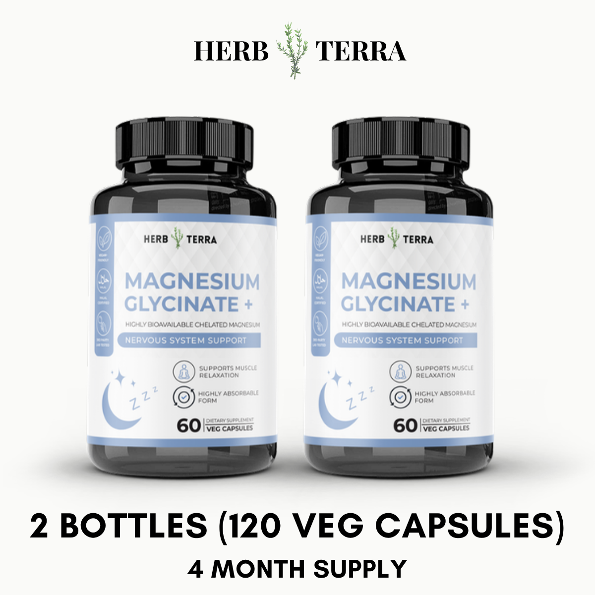 Magnesium Glycinate 500 mg - High Absorption – 60 Capsules / 2 Bottles