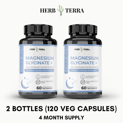 Magnesium Glycinate 500 mg - High Absorption – 60 Capsules / 2 Bottles