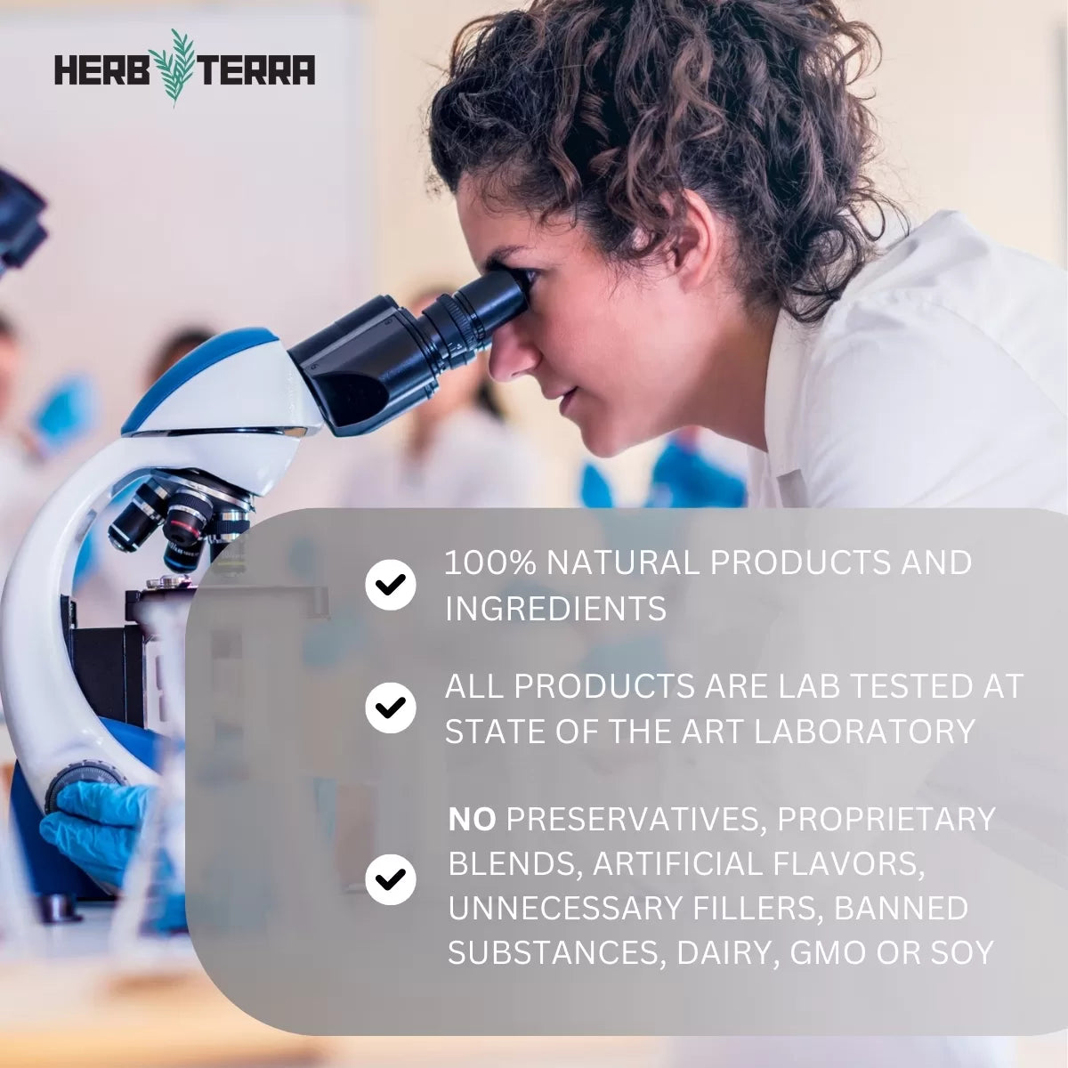 Woman with microscope, Herb Terra.| Herb Terra