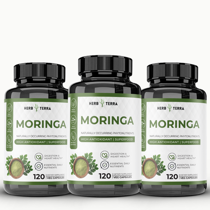 [Bundle of 3] Herb Terra Moringa Leaf 1000mg - Superfood Energy, Skin & Blood Sugar Support