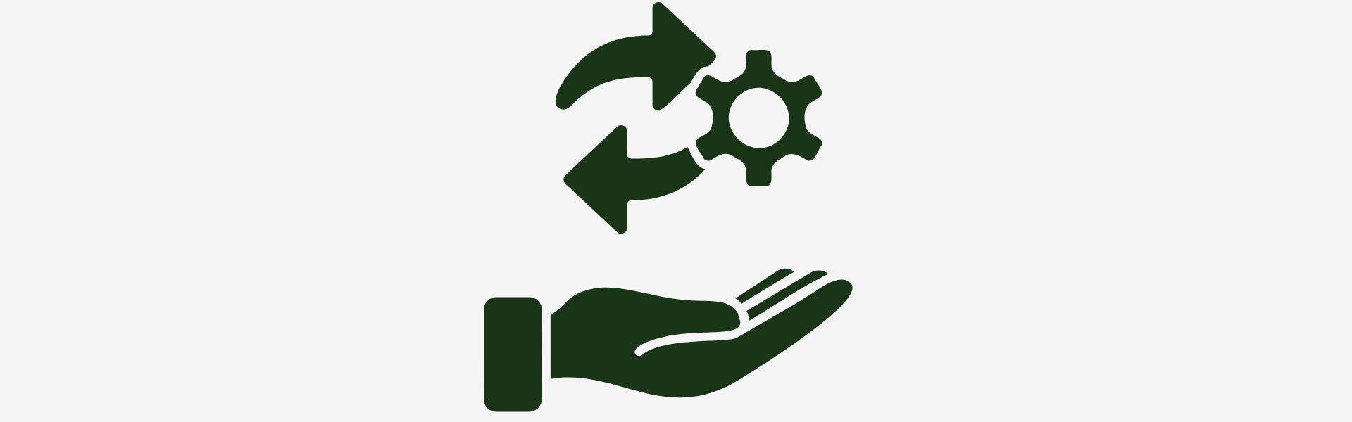 Green icon of a hand holding a gear with arrows, symbolizing recycling or environmental action.