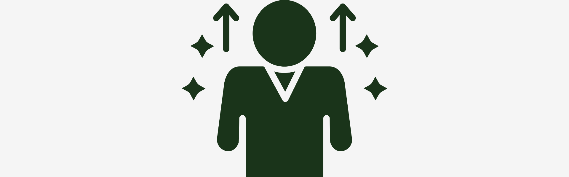 Green icon of a person with arrows pointing upwards on a white background