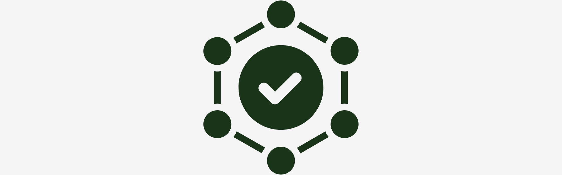 Green check mark surrounded by interconnected circles on a white background