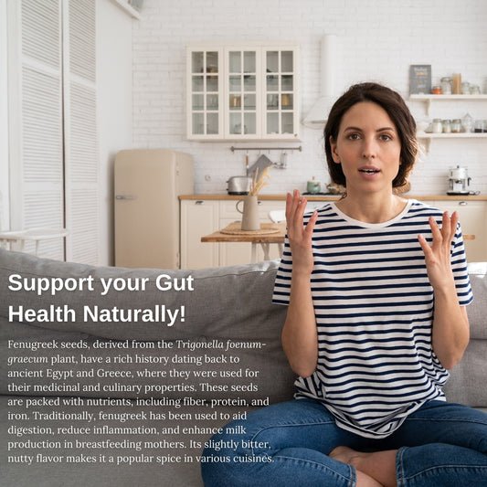 Woman with fenugreek information text.| Herb terra