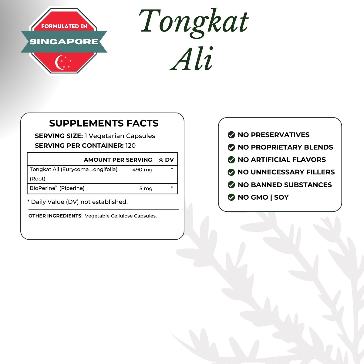 Tongkat Ali Root Extract | 120 Capsules | Natural Hormonal Support