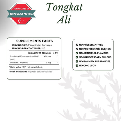 Tongkat Ali Root Extract | 120 Capsules | Natural Hormonal Support
