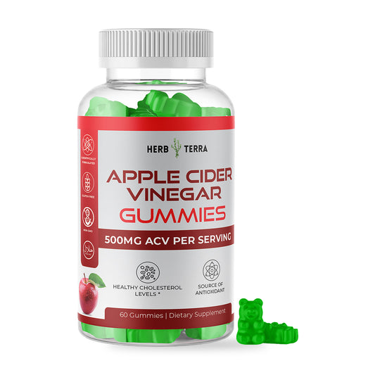 Herb Terra Apple Cider Vinegar Gummies 60 gummies: jar front on white background