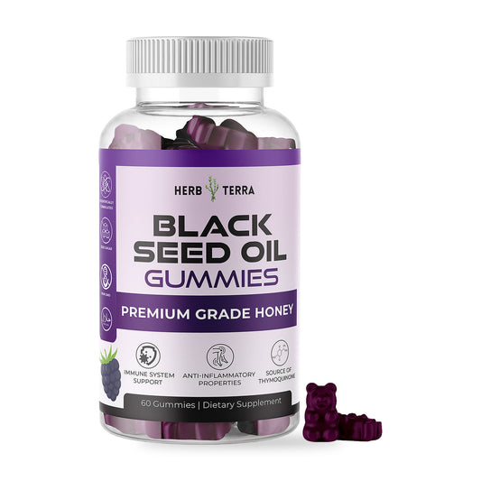 Herb Terra Black Seed Oil Gummies 60 gummies: jar front on white background