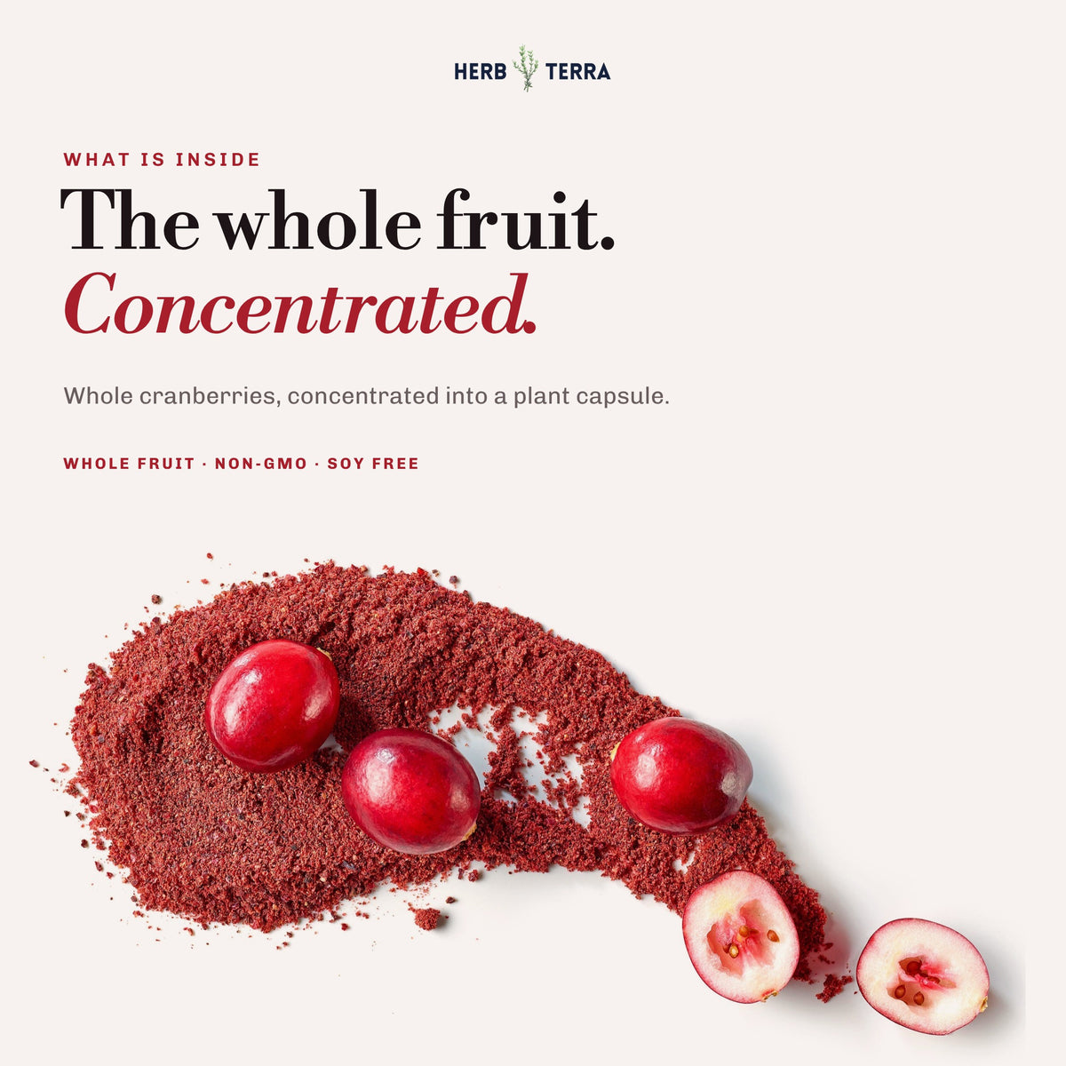 Herb Terra Cranberry Concentrate 120 veg capsules: cranberry powder and whole berries