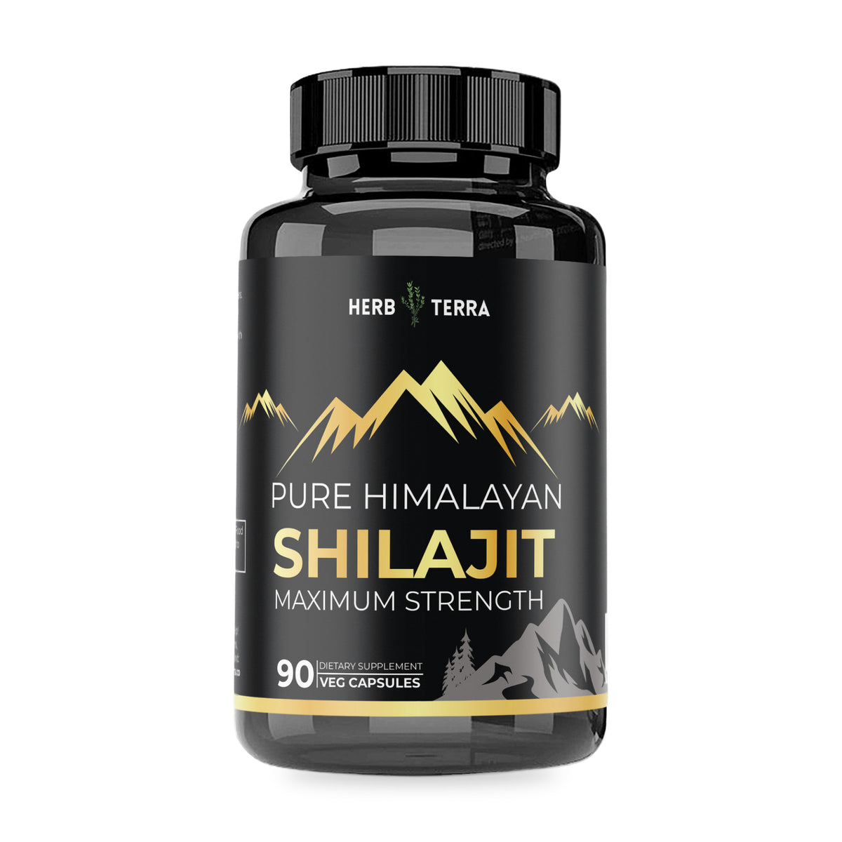 Herb Terra Himalayan Shilajit 90 Veg Capsules: bottle front on white background