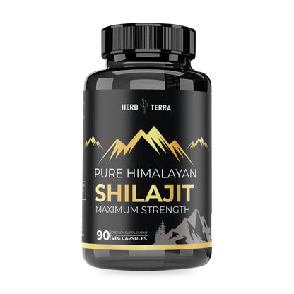 Herb Terra Himalayan Shilajit 90 Veg Capsules: bottle front on white background