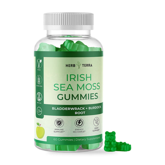 Herb Terra Irish Sea Moss Gummies 60 Gummies: bottle front on white background