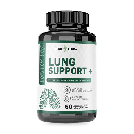 Herb Terra Lung Support+, 60 Veg Capsules: bottle front on white background