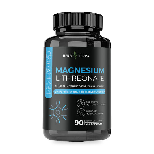 Herb Terra Magnesium L-Threonate, 90 Veg Capsules: bottle front on white background