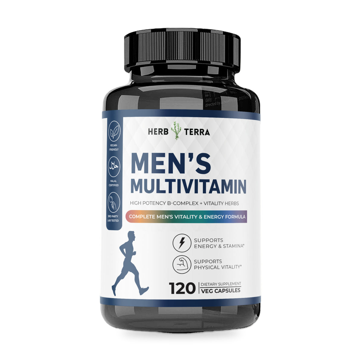 Herb Terra Men's Multivitamin, 120 Veg Capsules: bottle front on white background