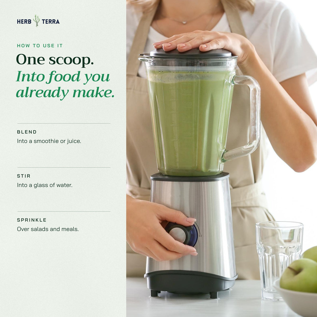 Herb Terra Moringa Leaf Powder, 100 g Pouch: how to use, one scoop blended into a green smoothie