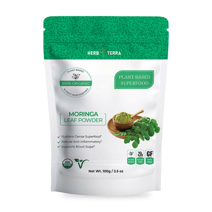 Herb Terra Moringa Leaf Powder, 100 g Pouch: pouch front on white background