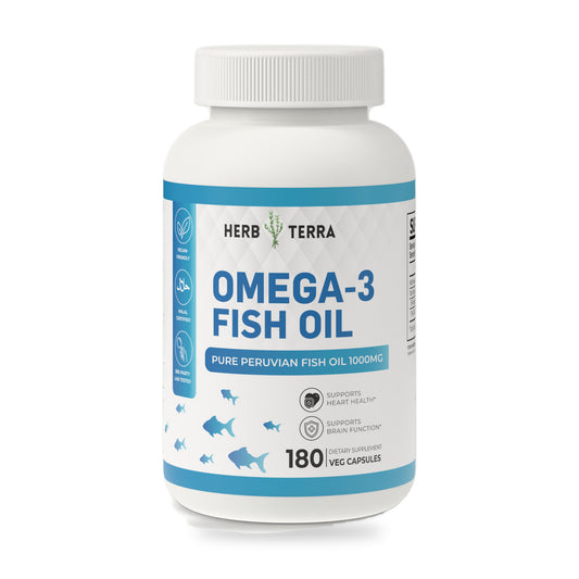Herb Terra Omega-3 Fish Oil 180 Softgels: bottle front on white background