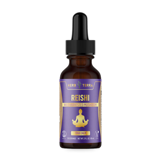 Herb Terra Reishi Mushroom Drops 60 mL: bottle front on white background