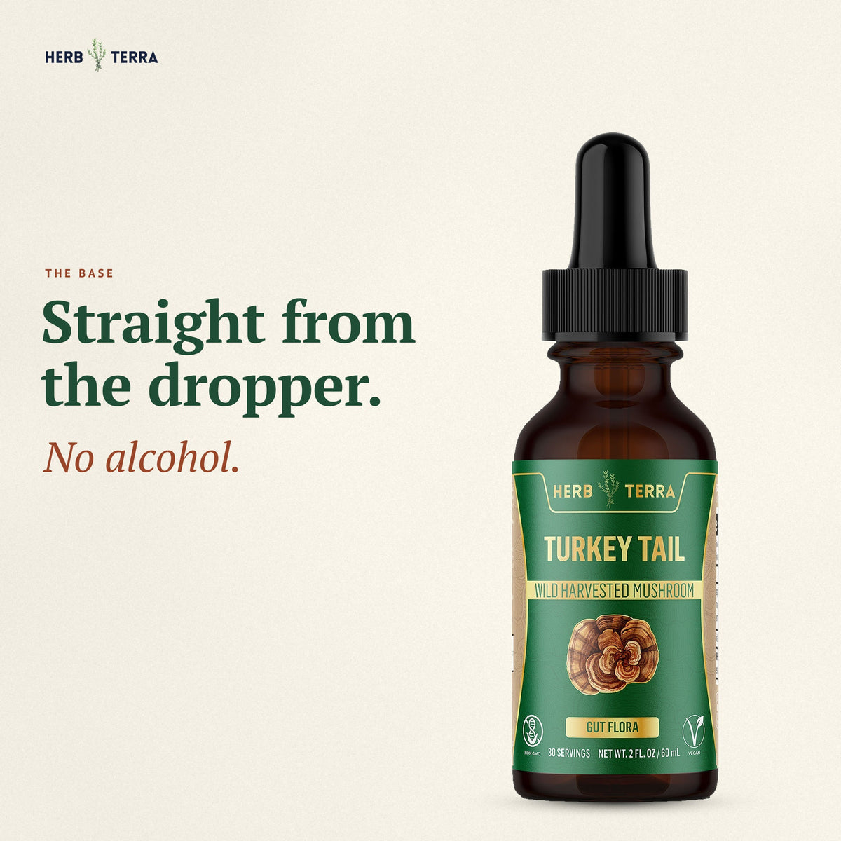 Herb Terra Turkey Tail Mushroom Drops 60 mL: dropper bottle with no alcohol base