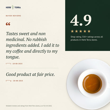 Herb Terra Turkey Tail Mushroom Drops 60 mL: buyer reviews and shop rating beside a cup of coffee