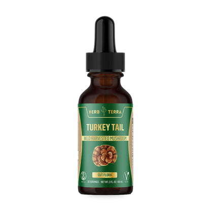 Herb Terra Turkey Tail Mushroom Drops 60 mL: bottle front on white background